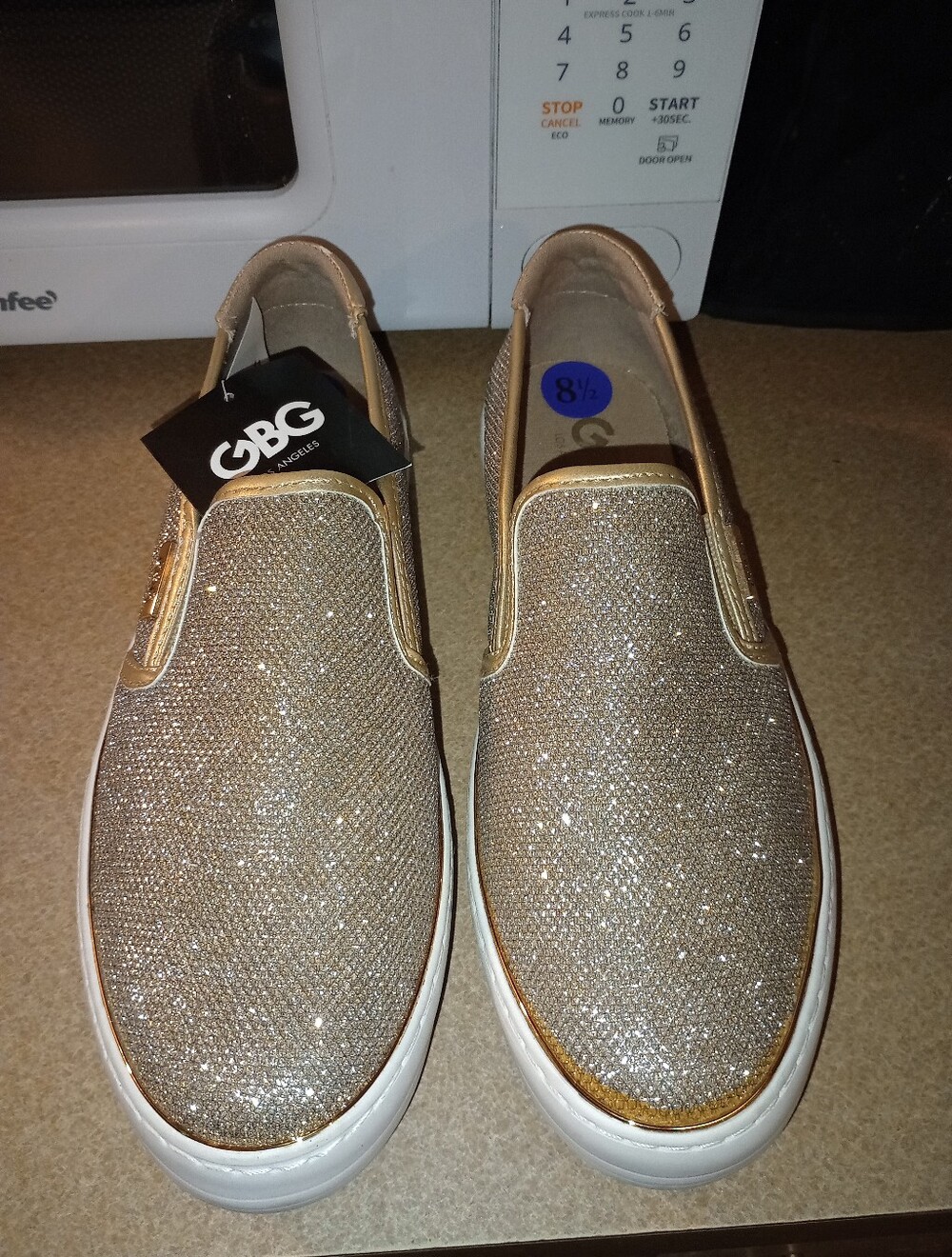 GBG By Guess Los Angeles Women's Champagne Glitter Slip-On Sneakers